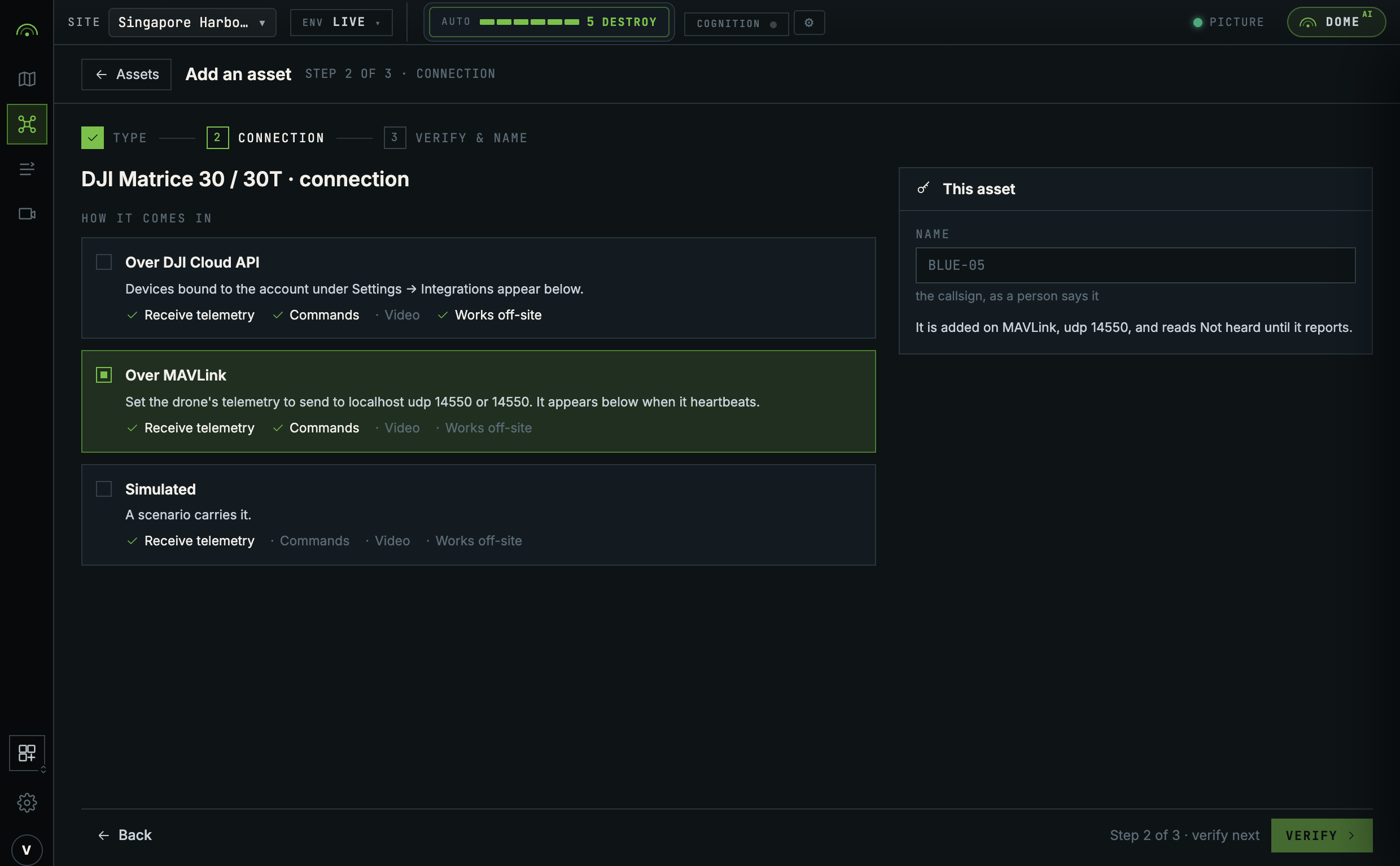 The configure step of adding an asset