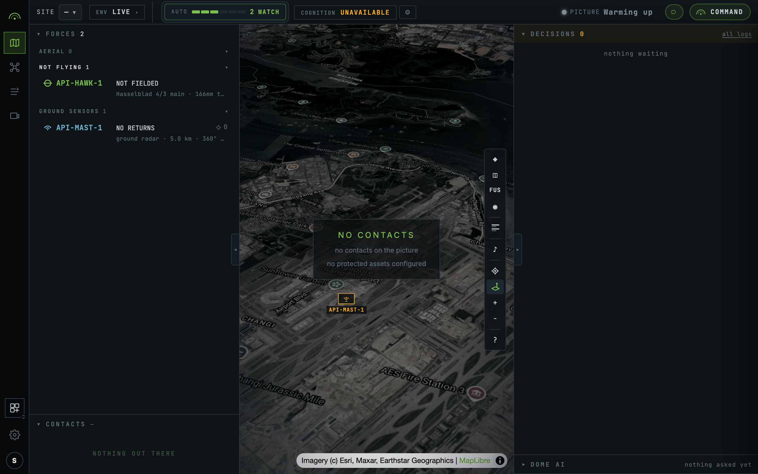 The DomeCommand console after two registrations through the API