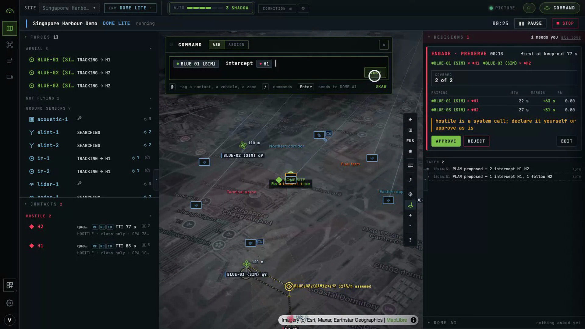 The COMMAND panel on ASK with a tagged sentence typed