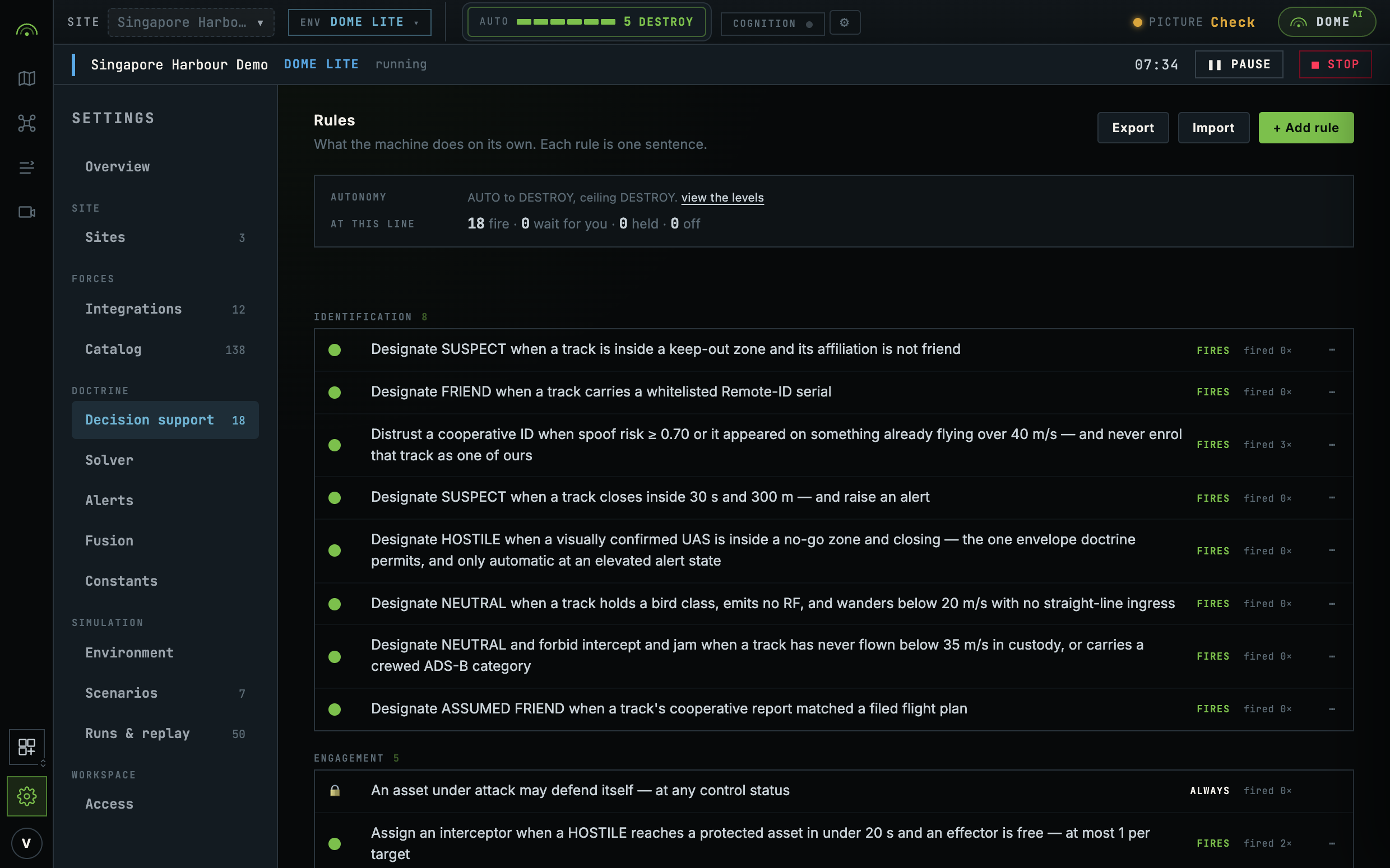 The rules page with the autonomy line in its banner