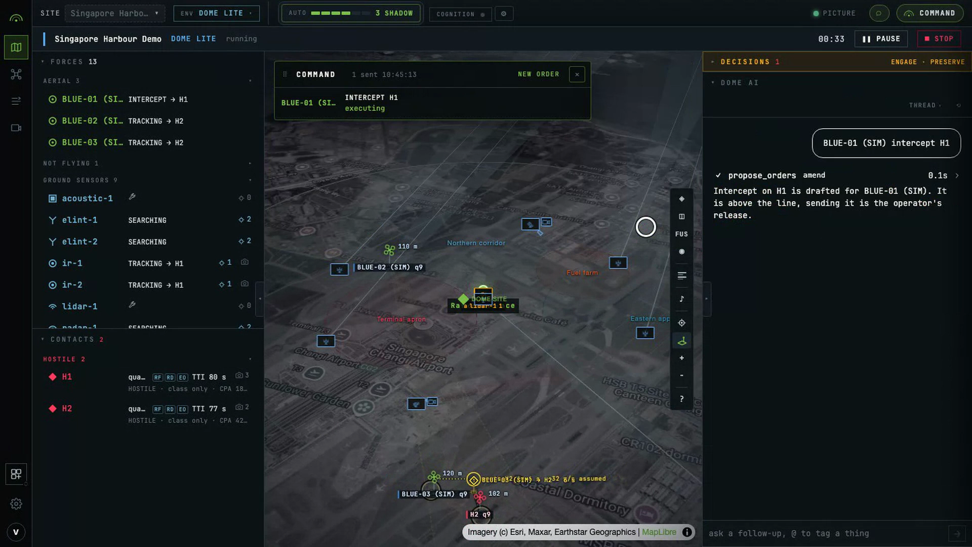 DOME AI drafting an intercept and naming the gate