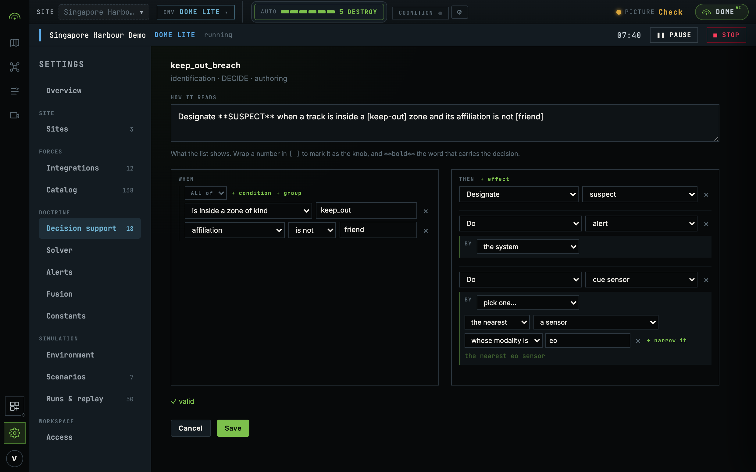 The rule editor