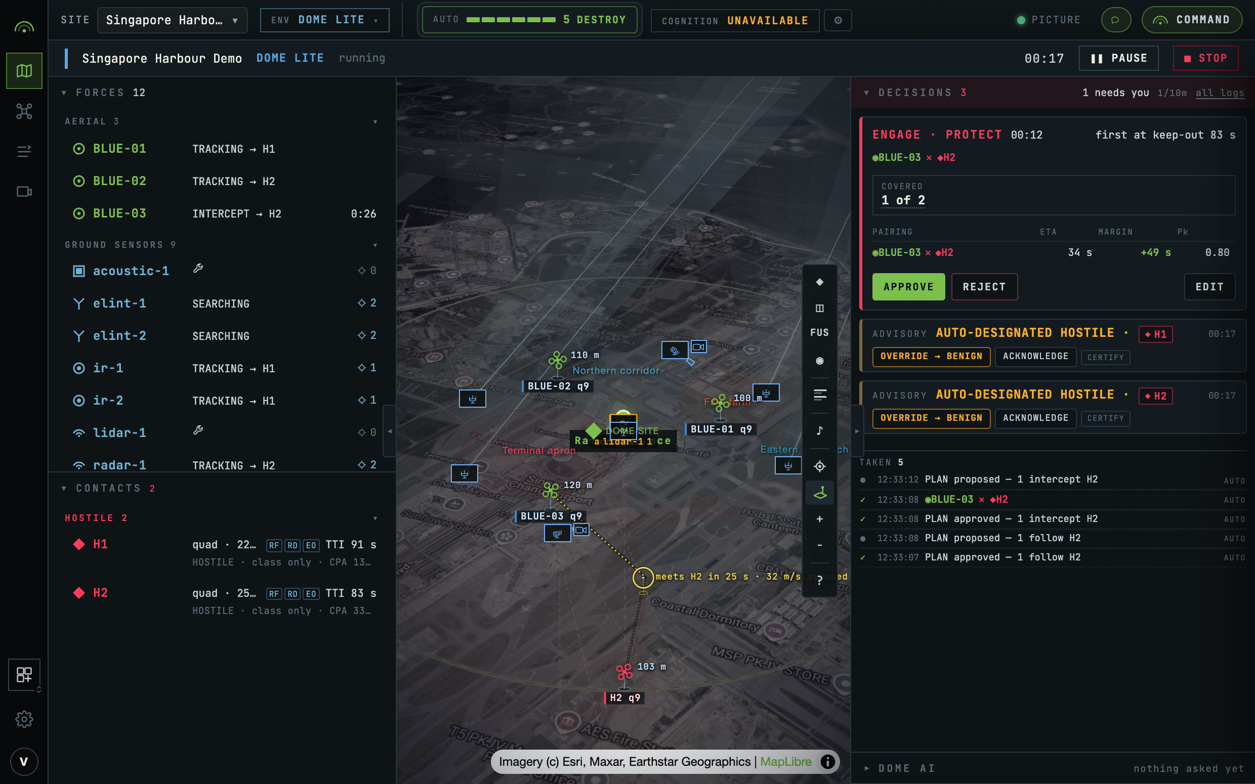 The console during a simulated run